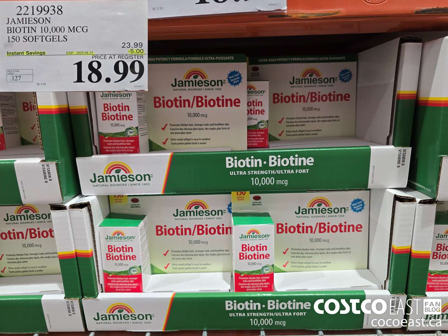 2219938 JAMIESON BIOTIN 10,000 MCG 150 SOFTGELS ($5.00 INSTANT SAVINGS EXPIRES ON 2025-04-13) $18.99