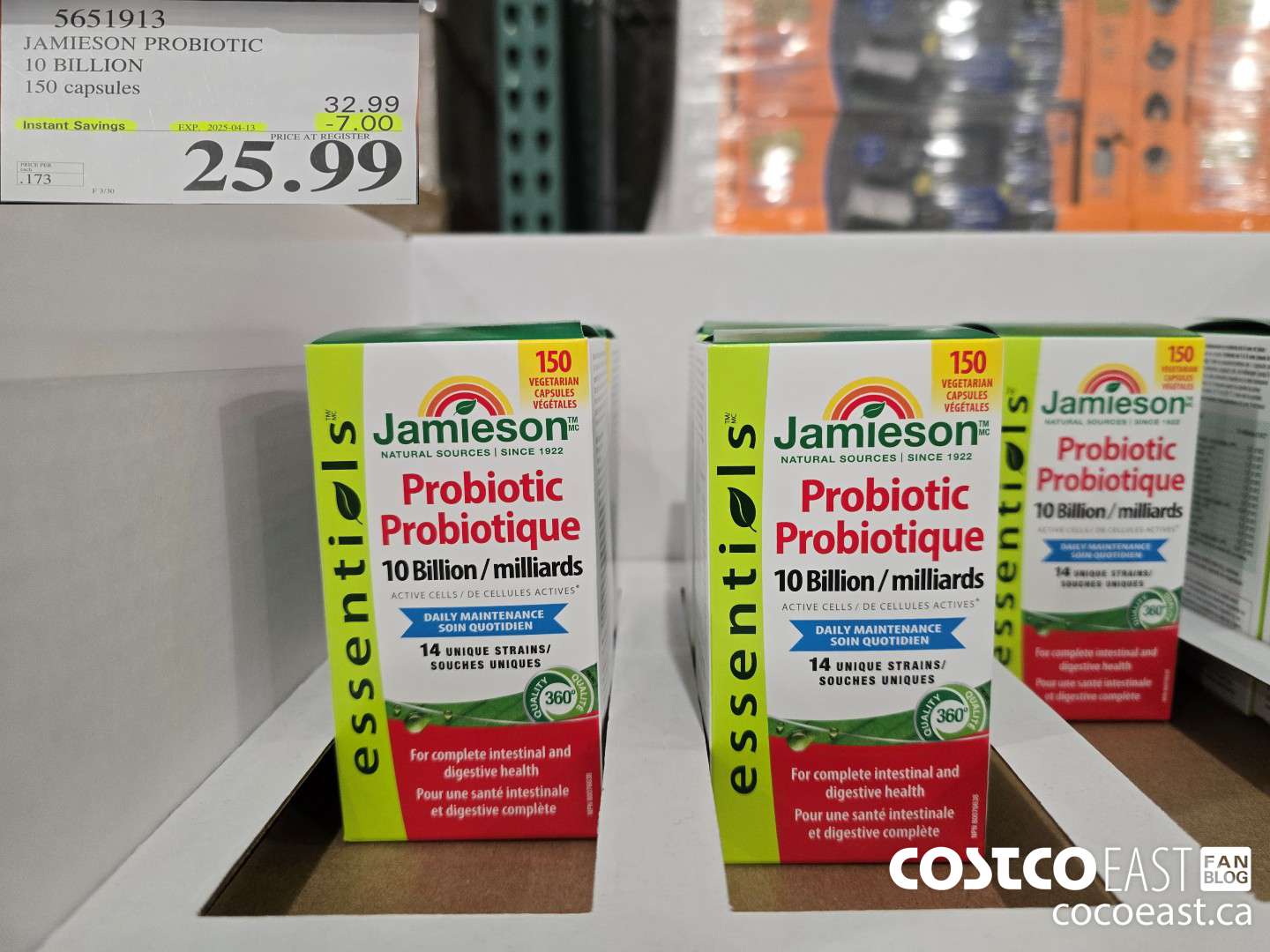 5651913 JAMIESON PROBIOTIC 10 BILLION 150 count ($7.00 INSTANT SAVINGS EXPIRES ON 2025-04-13) $25.99