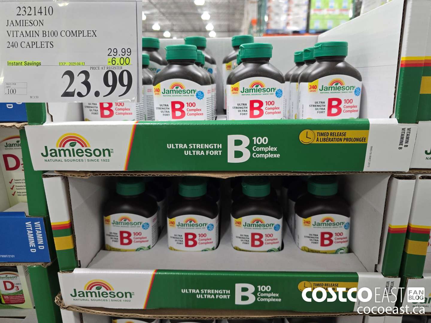 2321410 JAMIESON VITAMIN B100 COMPLEX 240 CAPLETS ($6.00 INSTANT SAVINGS EXPIRES ON 2025-04-13) $23.99