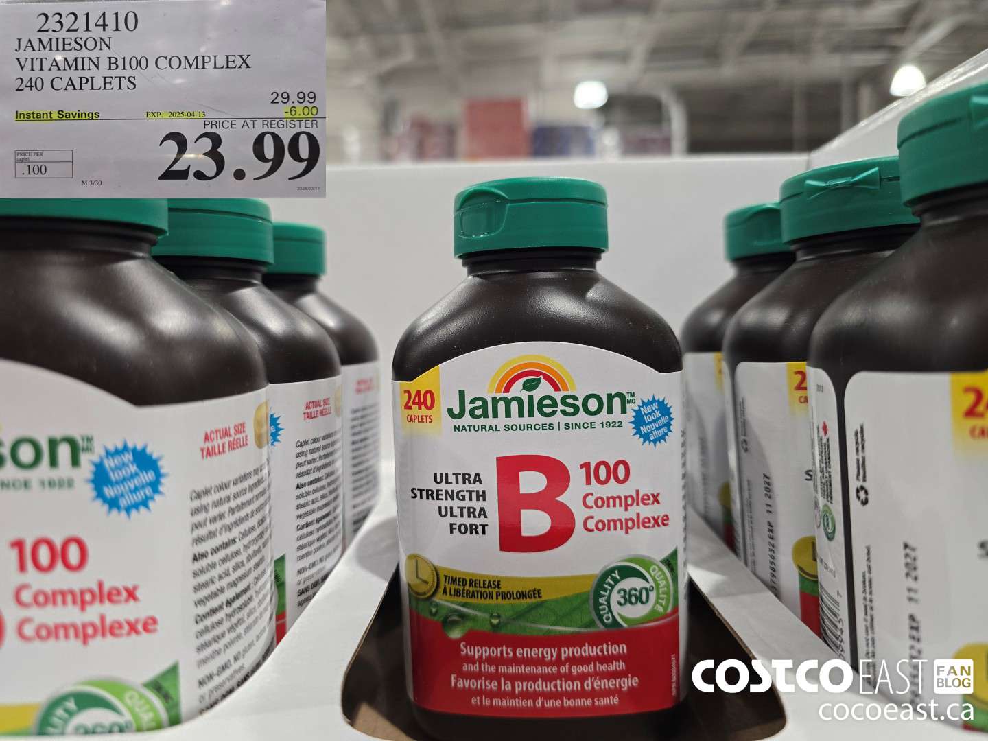 2321410 JAMIESON VITAMIN B100 COMPLEX 240 CAPLETS ($6.00 INSTANT SAVINGS EXPIRES ON 2025-04-13) $23.99