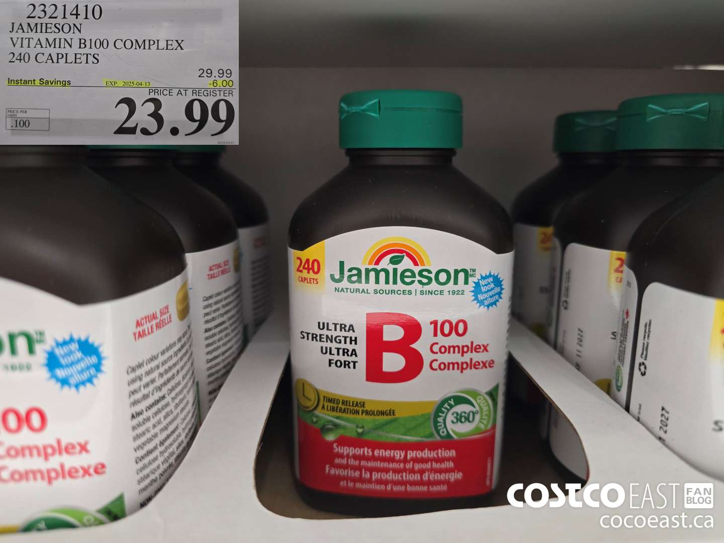 2321410 JAMIESON VITAMIN B100 COMPLEX 240 CAPLETS ($6.00 INSTANT SAVINGS EXPIRES ON 2025-04-13) $23.99