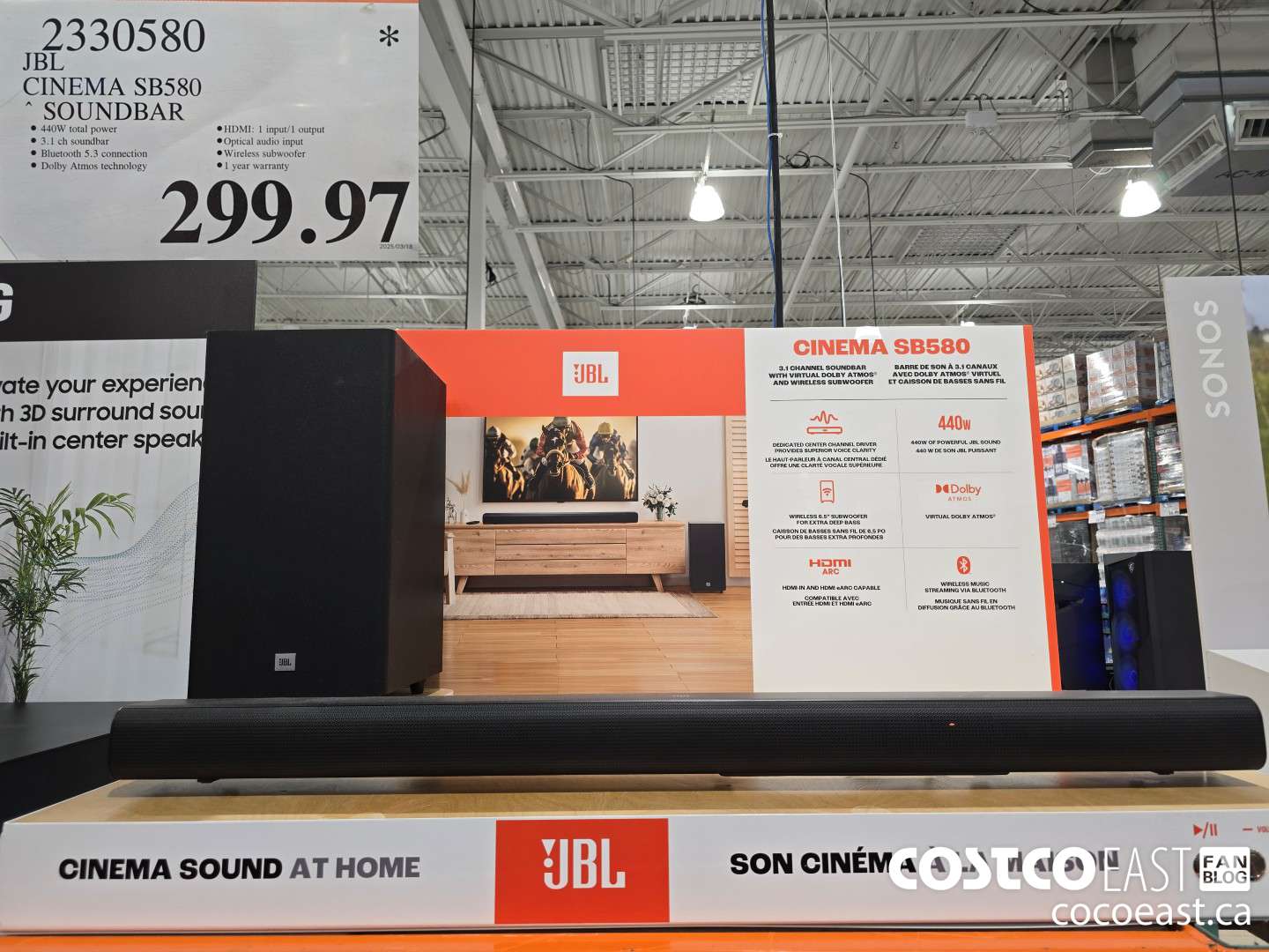 2330580 JBL CINEMA SB580 SOUNDBAR $299.97