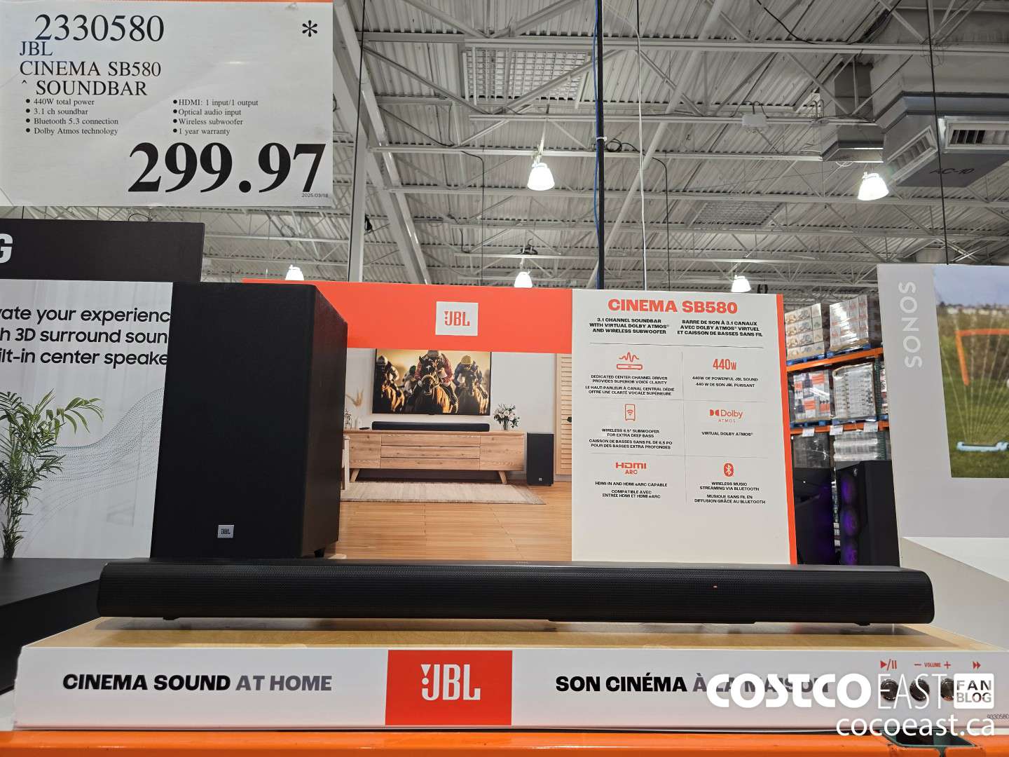 2330580 JBL CINEMA SB580 SOUNDBAR $299.97