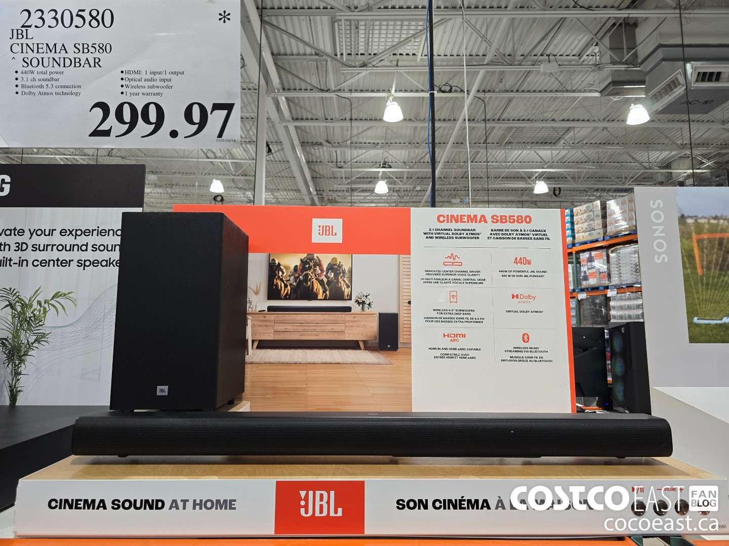 2330580 JBL CINEMA SB580 SOUNDBAR $299.97