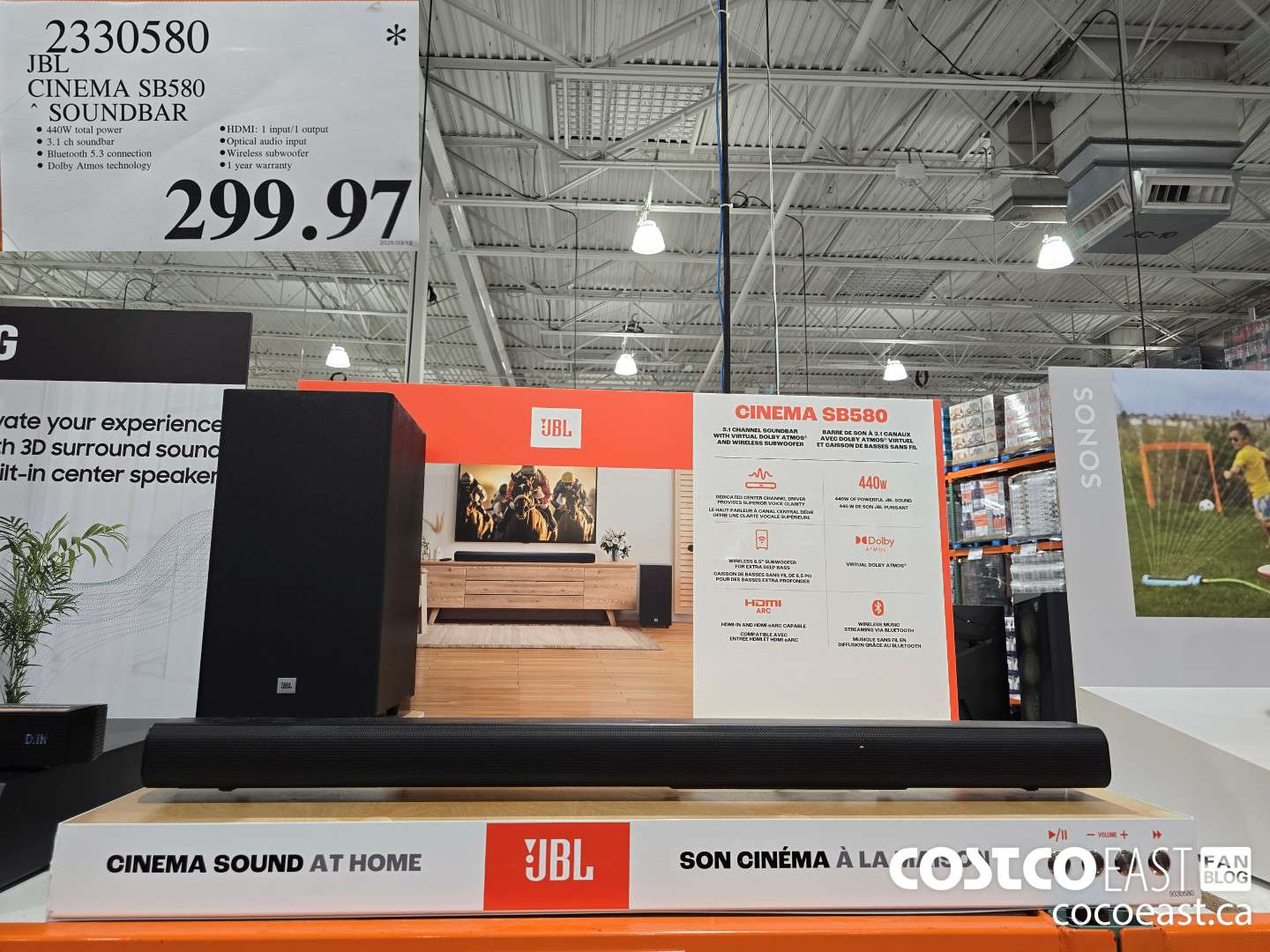 2330580 JBL CINEMA SB580 SOUNDBAR $299.97