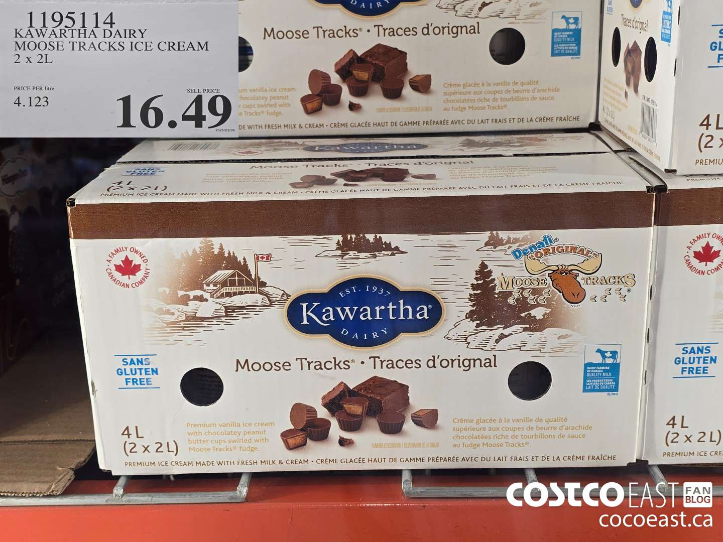 1195114 KAWARTHA DAIRY MOOSE TRACKS ICE CREAM 2 X 2L $16.49