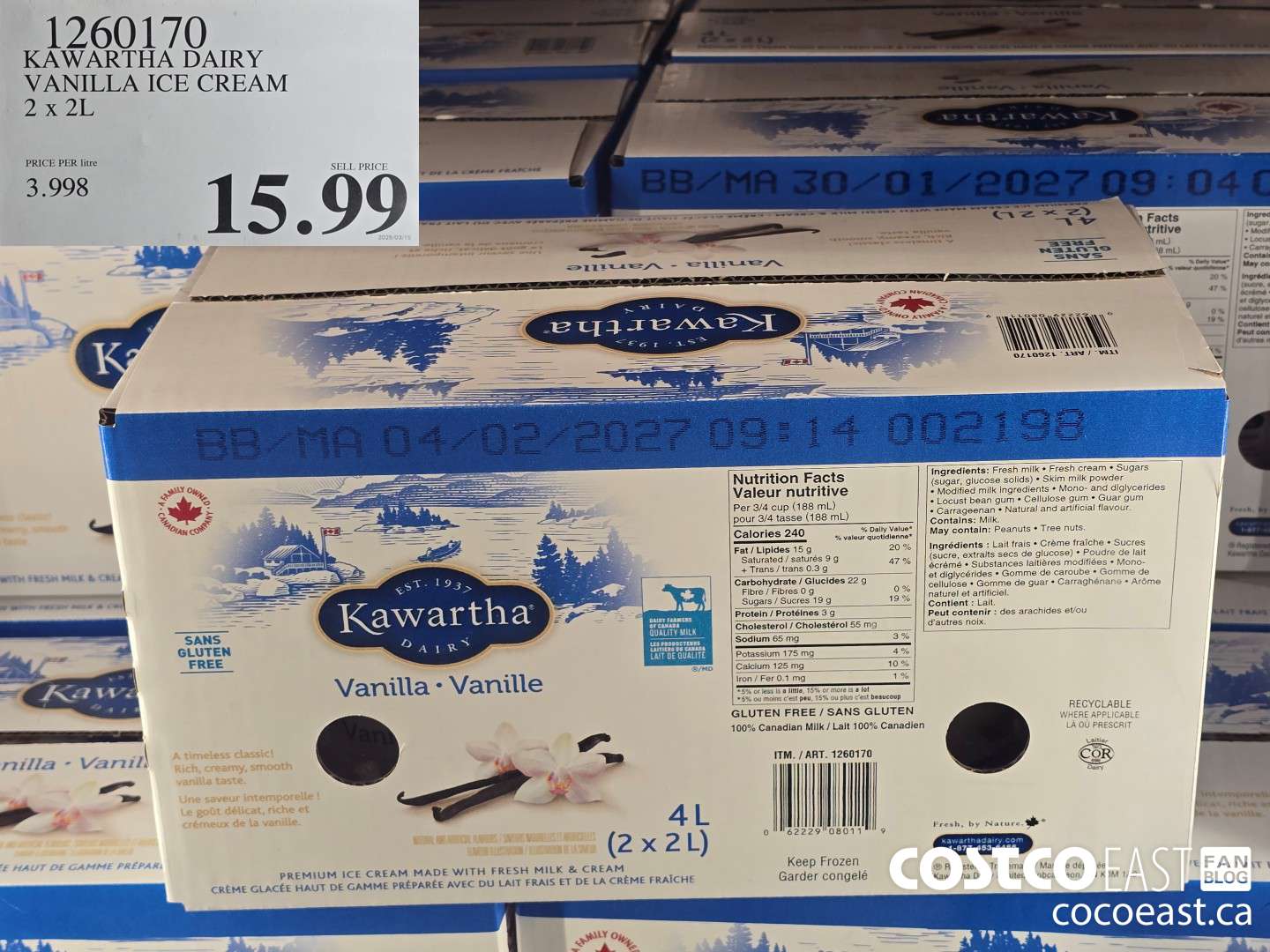 1260170 KAWARTHA DAIRY VANILLA ICE CREAM 2 X 2L $15.99