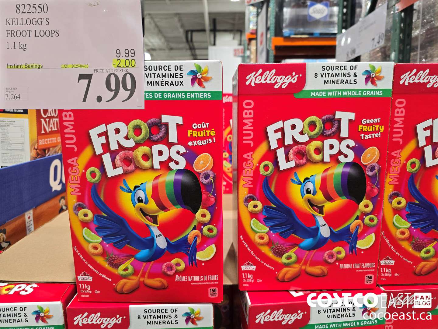 822550 KELLOGG'S FROOT LOOPS 1.1 kg  ($2.00 INSTANT SAVINGS EXPIRES ON 2025-04-13) $7.99