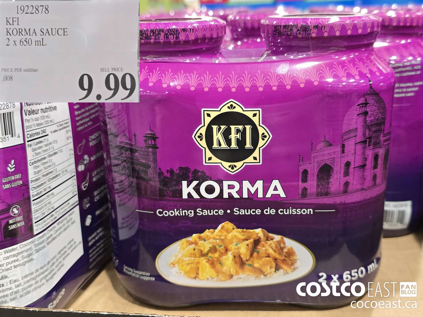 1922878 KFI KORMA SAUCE 2 x 690 mL $9.99
