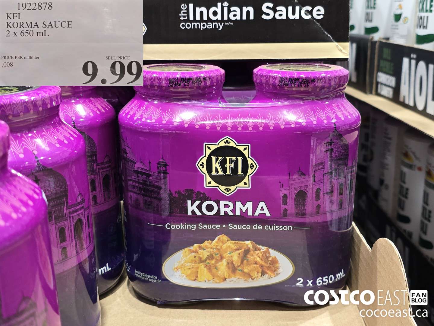 1922878 KFI KORMA SAUCE 2 x 690 mL $9.99
