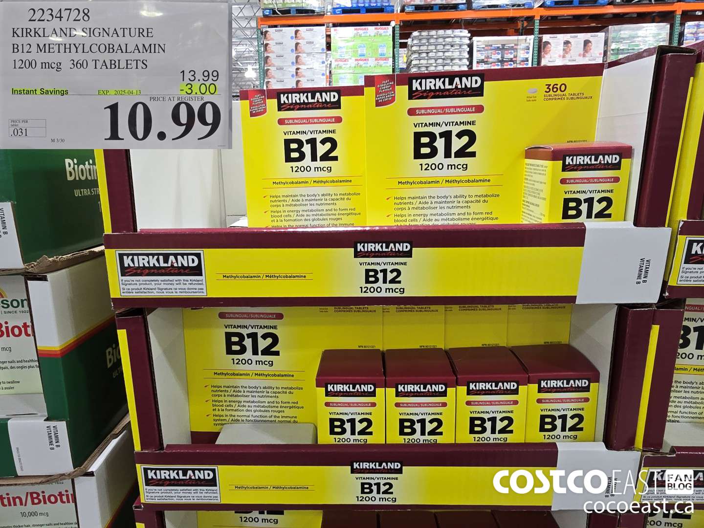 2234728 KIRKLAND SIGNATURE B12 METHYLCOBALAMIN 1200mcg 360 TABLETS ($3.00 INSTANT SAVINGS EXPIRES ON 2025-04-13) $10.99