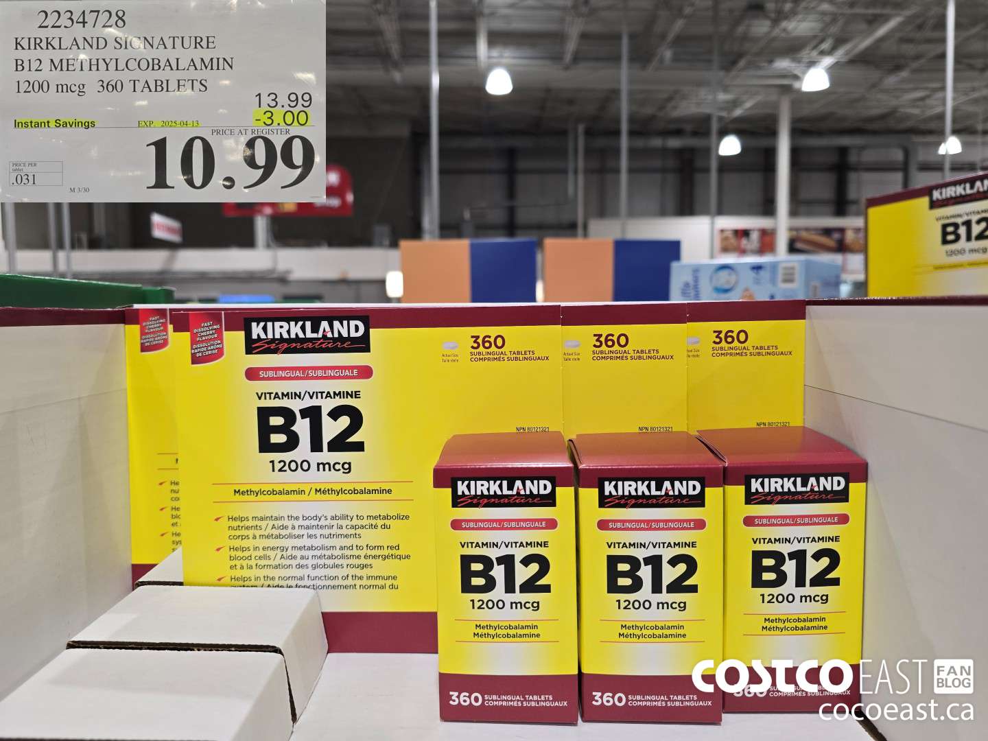 2234728 KIRKLAND SIGNATURE B12 METHYLCOBALAMIN 1200mcg 360 TABLETS ($3.00 INSTANT SAVINGS EXPIRES ON 2025-04-13) $10.99