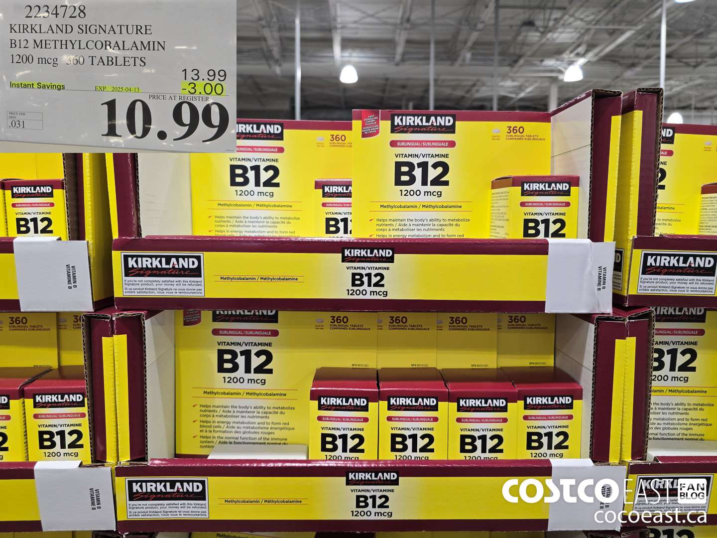 2234728 KIRKLAND SIGNATURE B12 METHYLCOBALAMIN 1200mcg 360 TABLETS ($3.00 INSTANT SAVINGS EXPIRES ON 2025-04-13) $10.99