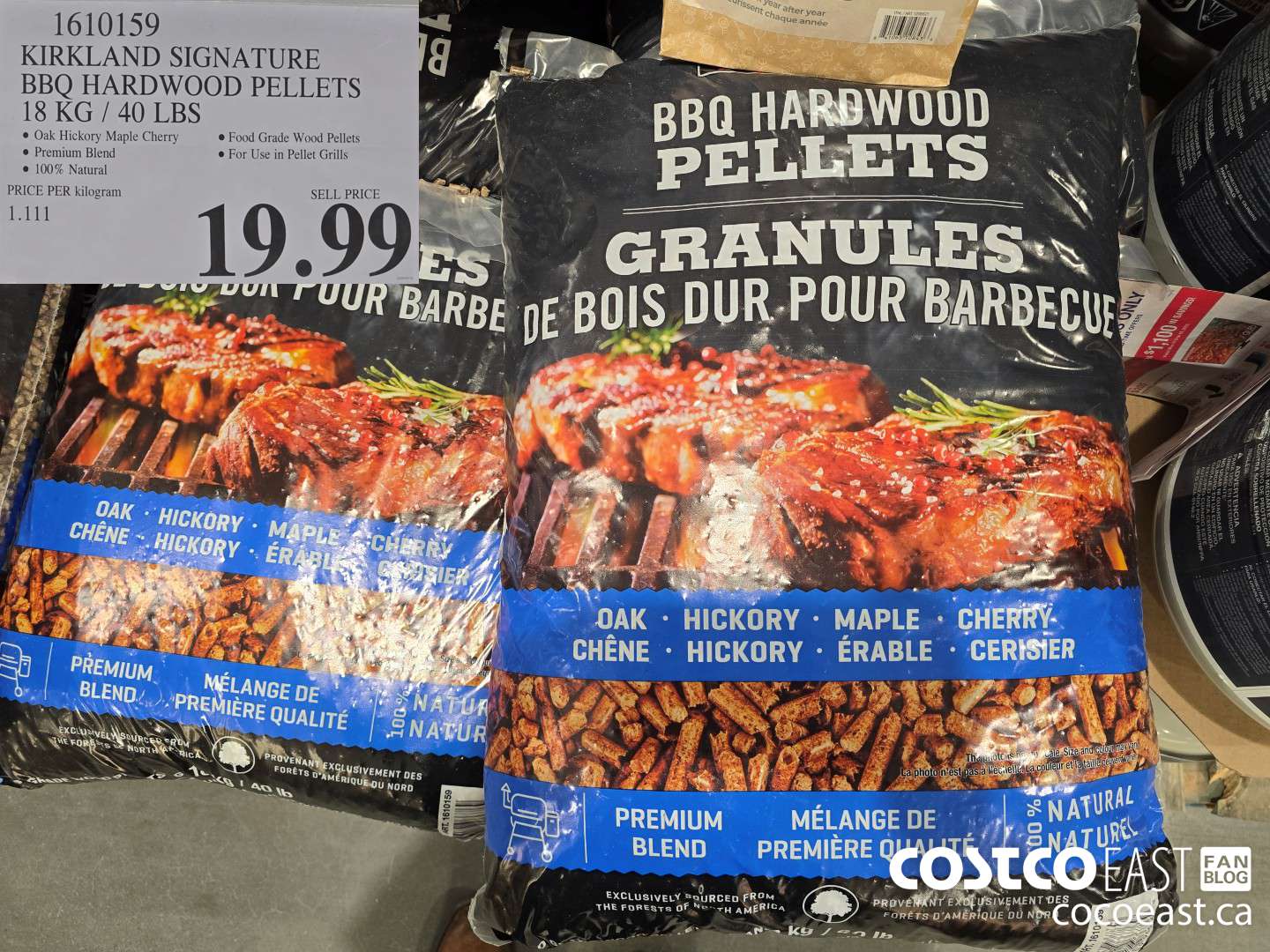 1610159 KIRKLAND SIGNATURE BBQ HARDWOOD PELLETS 18 KG / 40 LBS $19.99