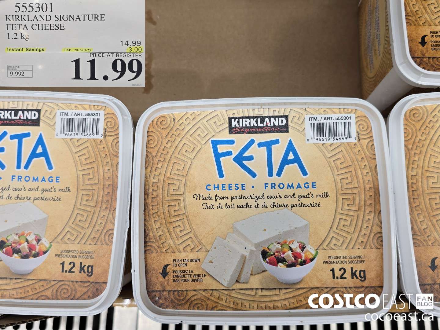 555301 KIRKLAND SIGNATURE FETA CHEESE 1.2 KG ($3.00 INSTANT SAVINGS EXPIRES ON 2025-03-23) $11.99