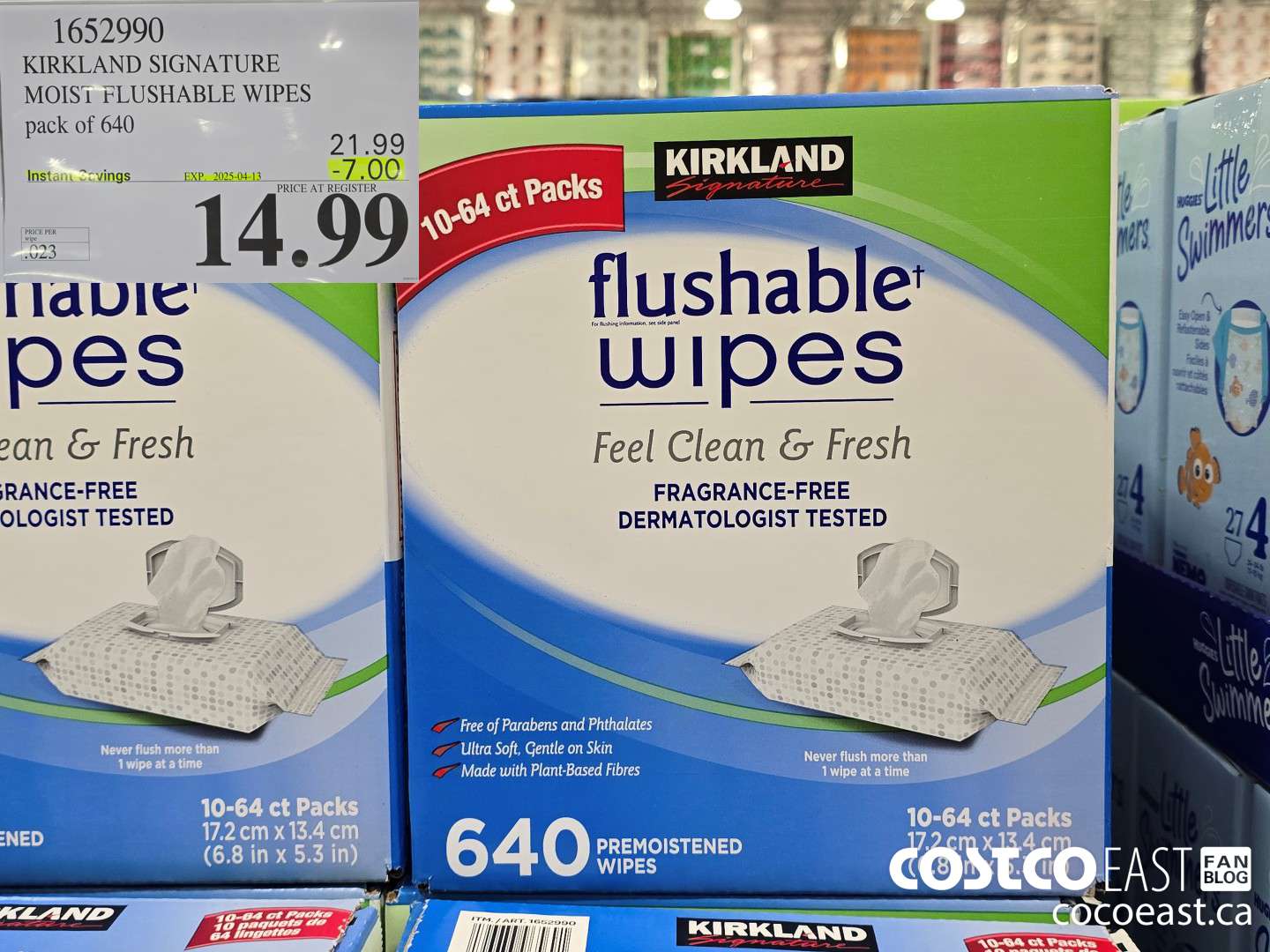 1652990 KIRKLAND SIGNATURE MOIST FLUSHABLE WIPES pack of 640 ($7.00 INSTANT SAVINGS EXPIRES ON 2025-04-13) $14.99