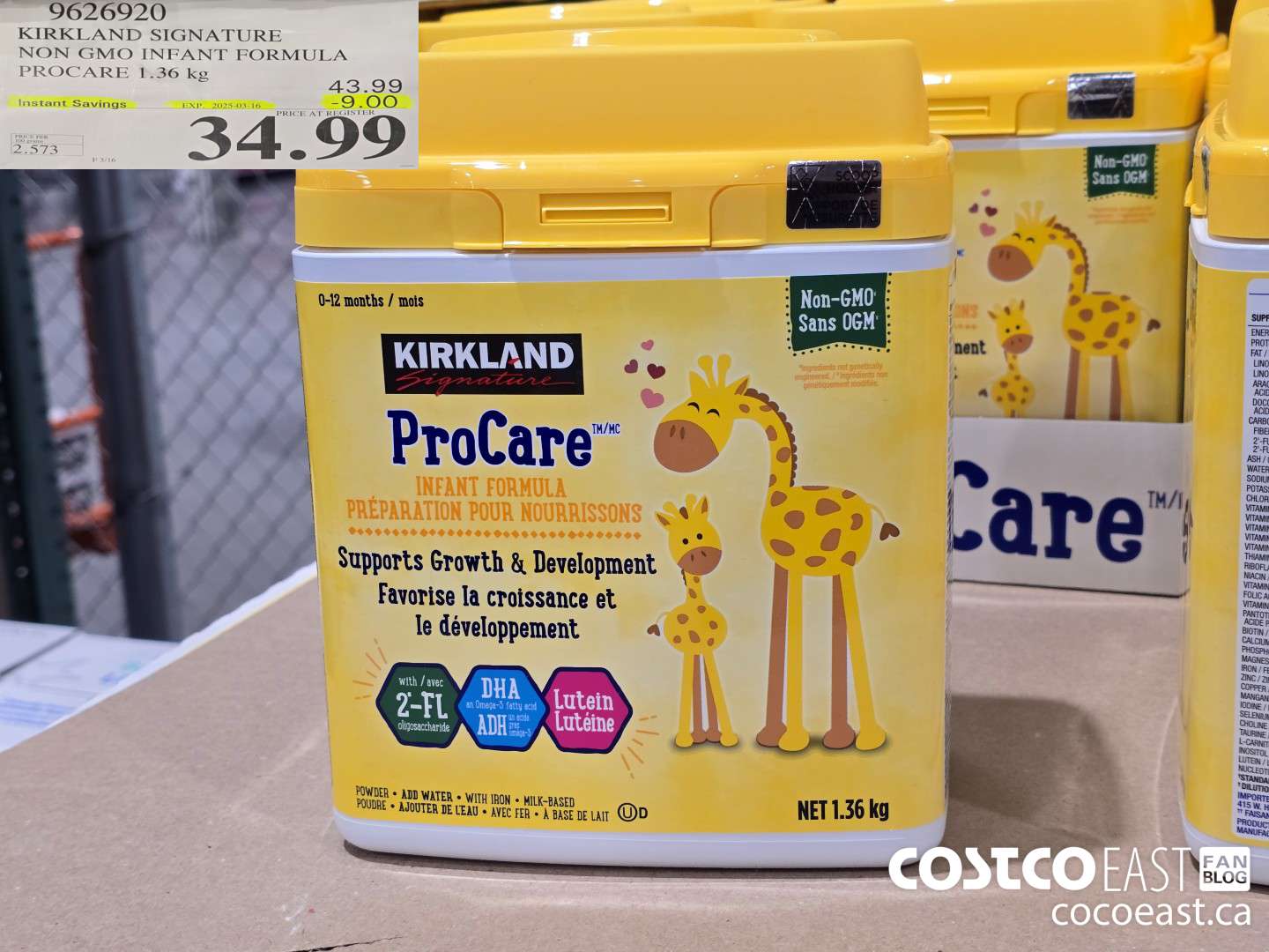 9626920 KIRKLAND SIGNATURE NON GMO INFANT FORMULA PROCARE 1.36 kg ($9.00 INSTANT SAVINGS EXPIRES ON 2025-03-16) $34.99