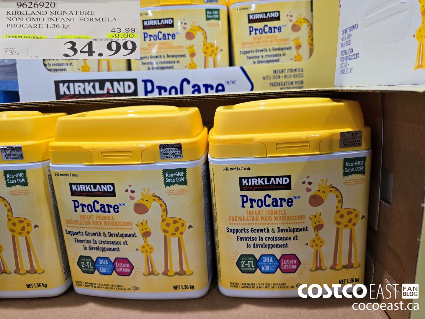 9626920 KIRKLAND SIGNATURE NON GMO INFANT FORMULA PROCARE 1.36 kg ($9.00 INSTANT SAVINGS EXPIRES ON 2025-03-16) $34.99