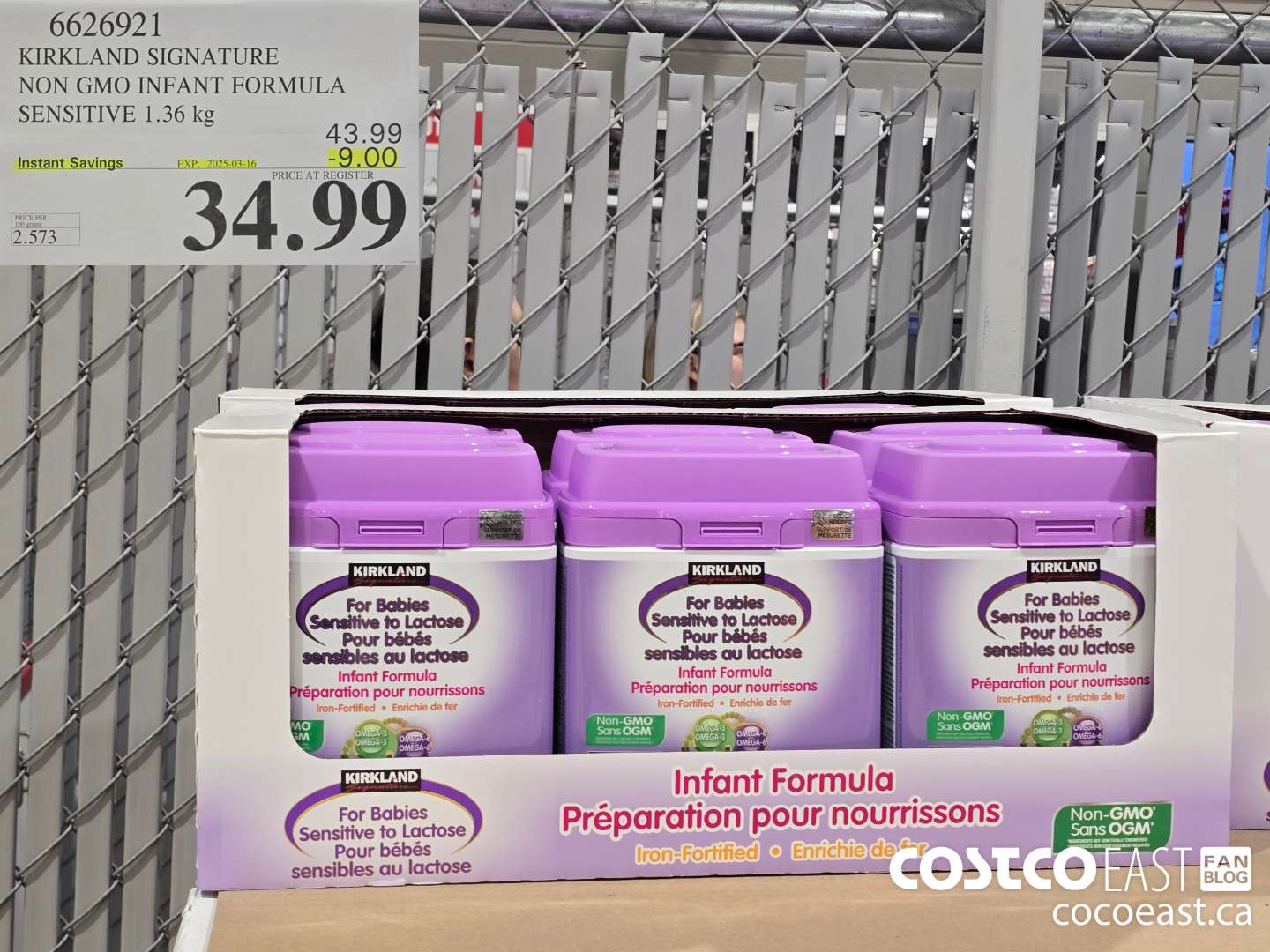 6626921 KIRKLAND SIGNATURE NON GMO INFANT FORMULA SENSITIVE 1.36 kg ($9.00 INSTANT SAVINGS EXPIRES ON 2025-03-16) $34.99
