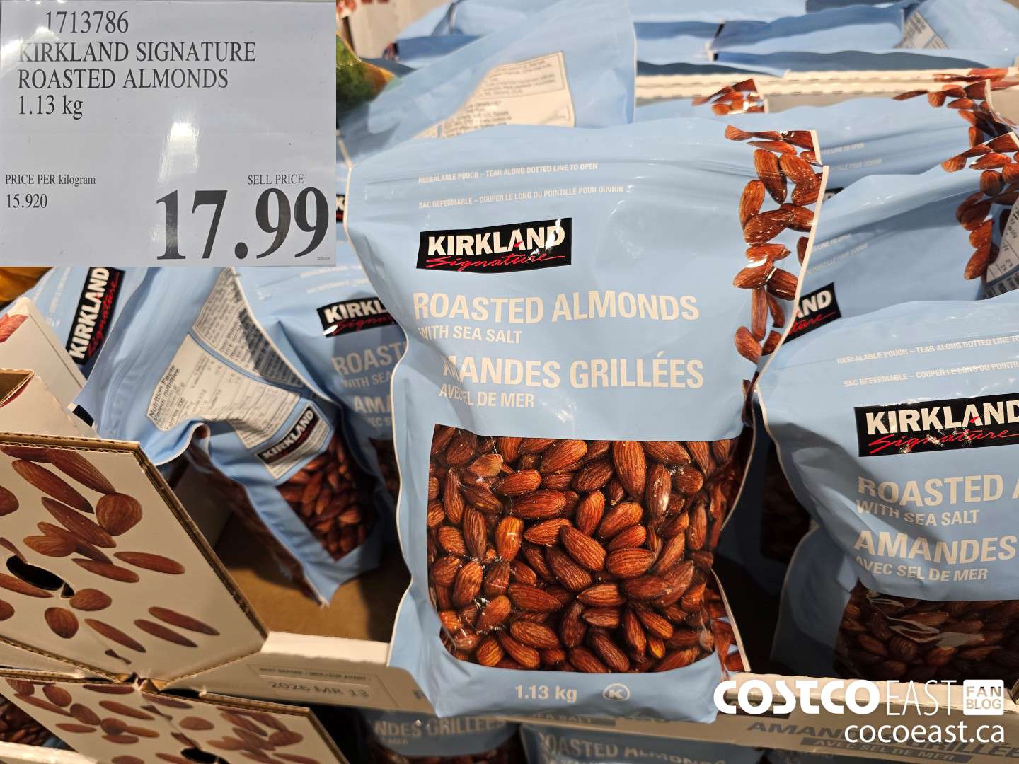 1713786 KIRKLAND SIGNATURE ROASTED ALMONDS 1.13 kg  $17.99