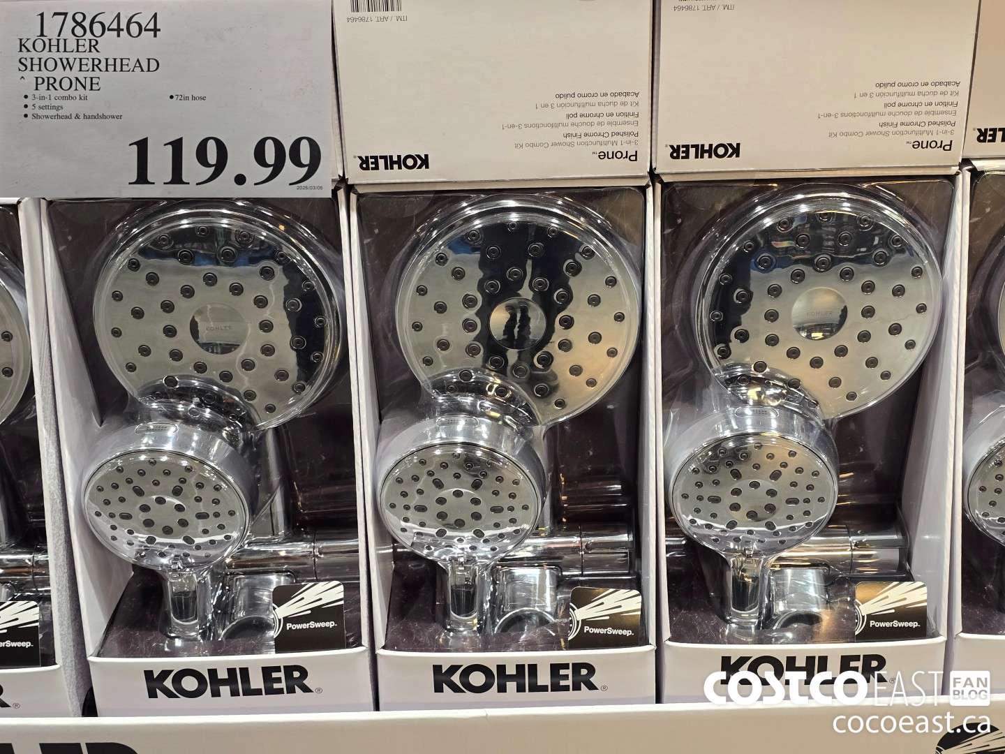 1786464 KOHLER SHOWERHEAD PRONE $119.99