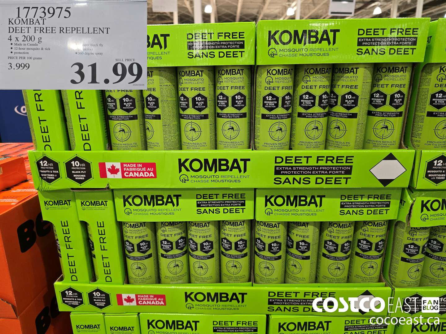 1773975 KOMBAT DEET FREE REPELLENT 4 X 200 G $31.99