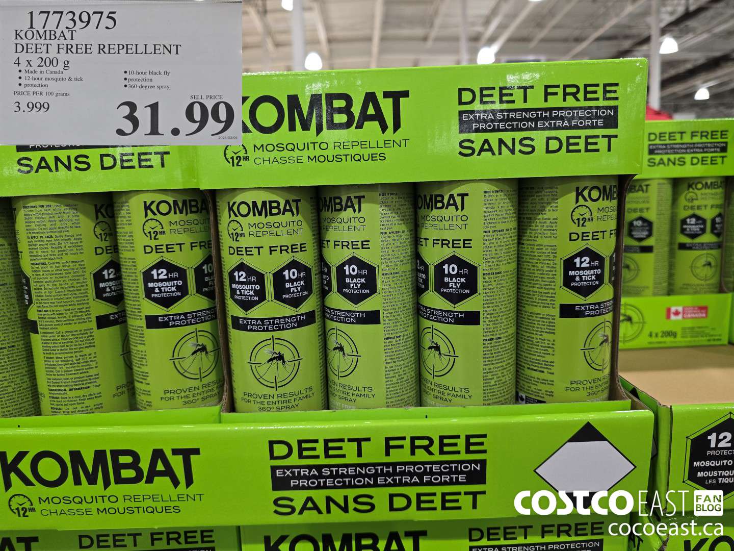 1773975 KOMBAT DEET FREE REPELLENT 4 X 200 G $31.99