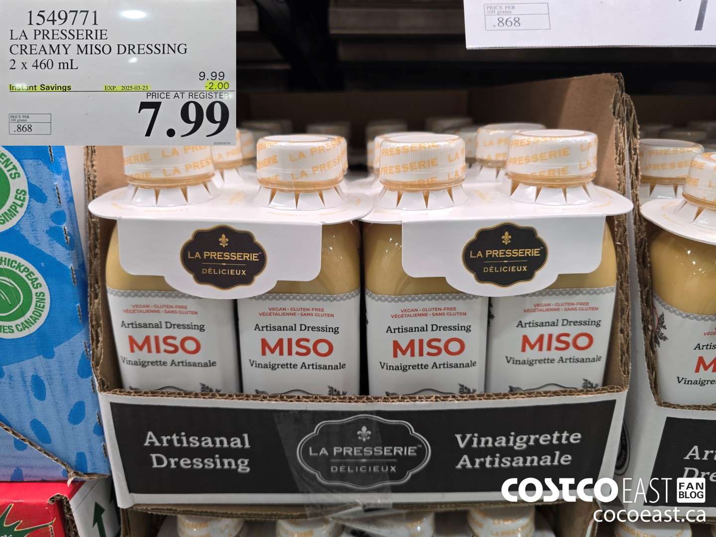 1549771 LA PRESSERIE CREAMY MISO DRESSING 2 x 460 mL ($2.00 INSTANT SAVINGS EXPIRES ON 2025-03-23) $7.99