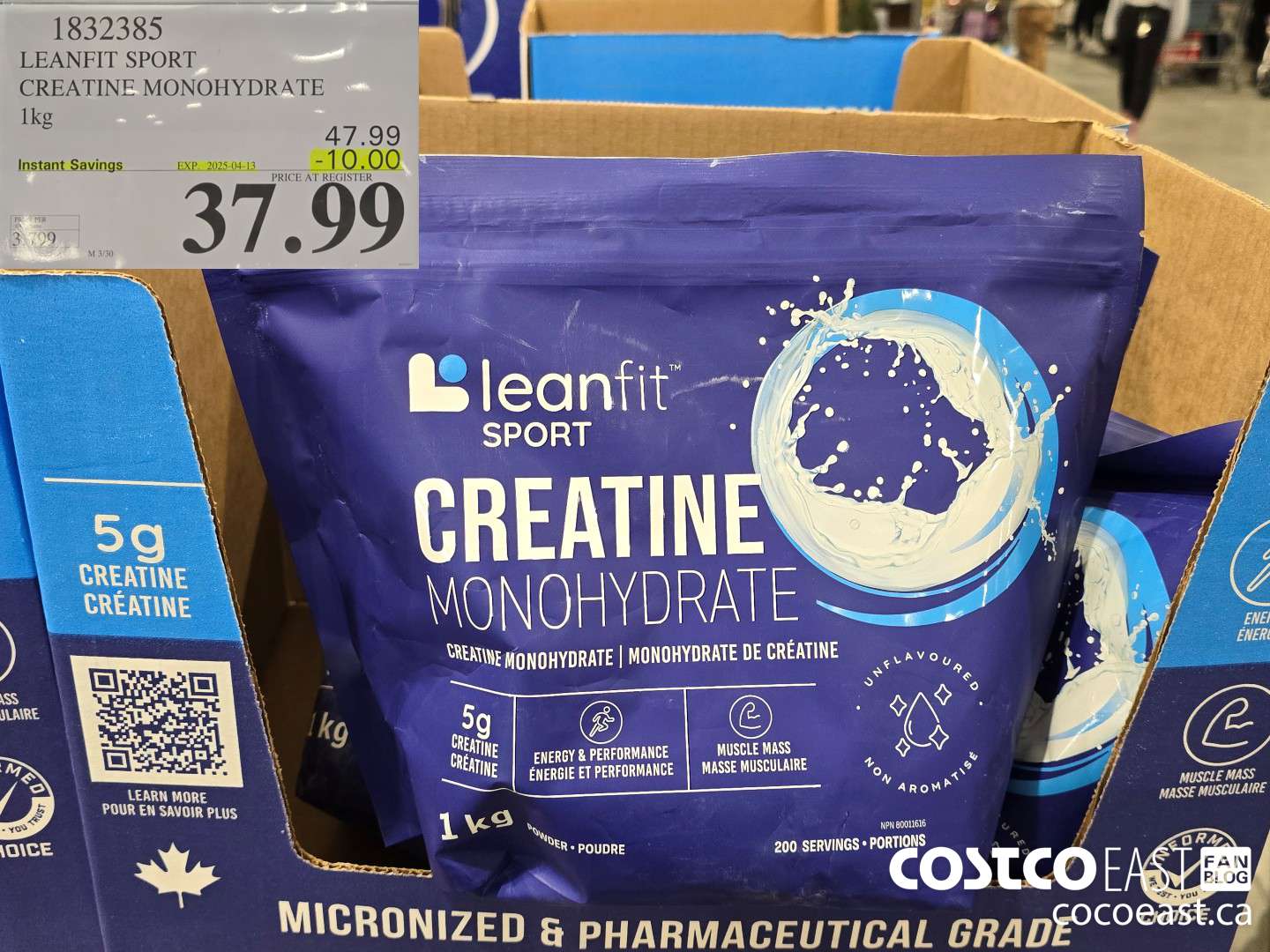 1832385 LEANFIT SPORT CREATINE MONOHYDRATE 1 KG ($10.00 INSTANT SAVINGS EXPIRES ON 2025-04-13) $37.99