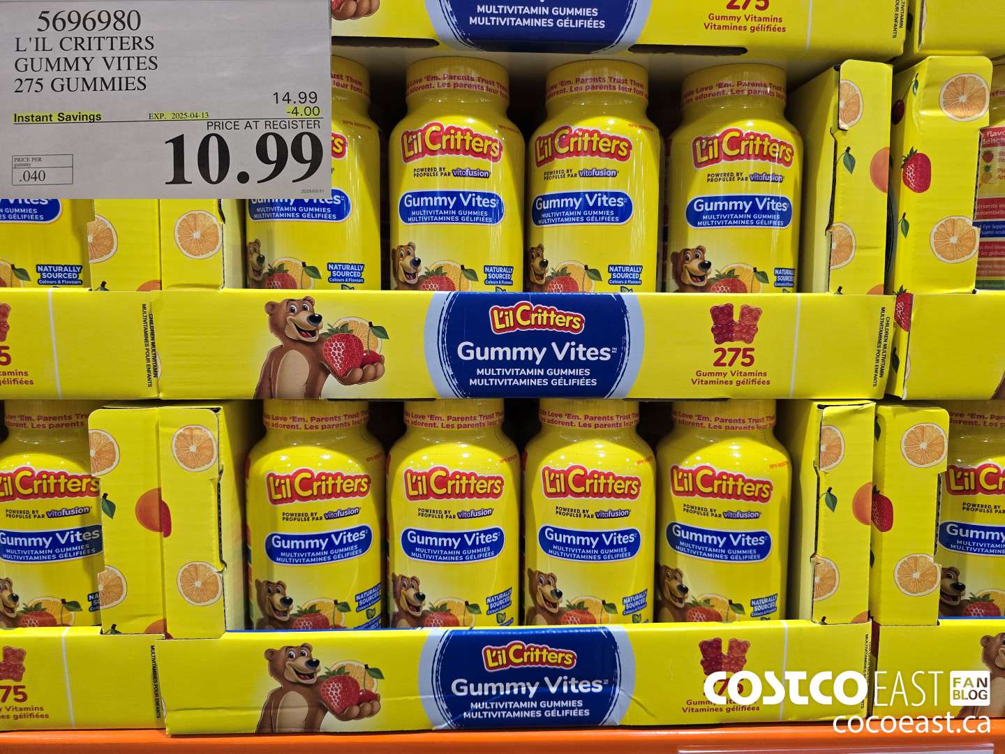 5696980 L'IL CRITTERS GUMMY VITES 275 GUMMIES ($4.00 INSTANT SAVINGS EXPIRES ON 2025-04-13) $10.99