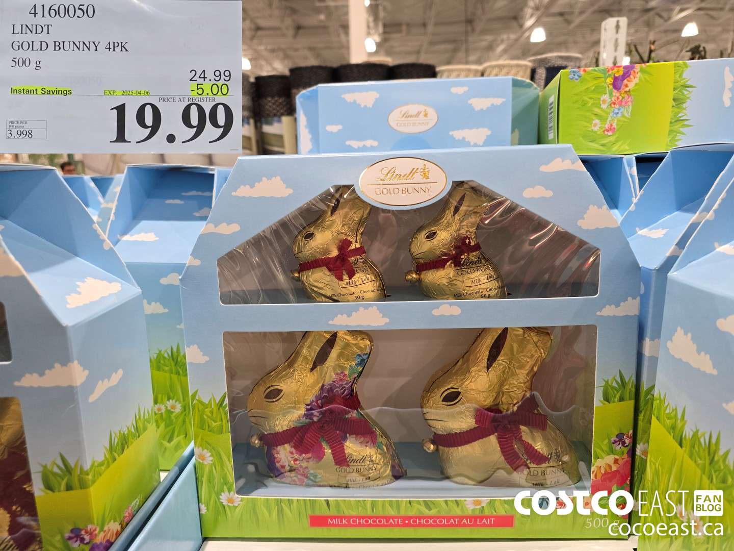 4160050 LINDT GOLD BUNNY 4PK 500 g ($5.00 INSTANT SAVINGS EXPIRES ON 2025-04-06) $19.99