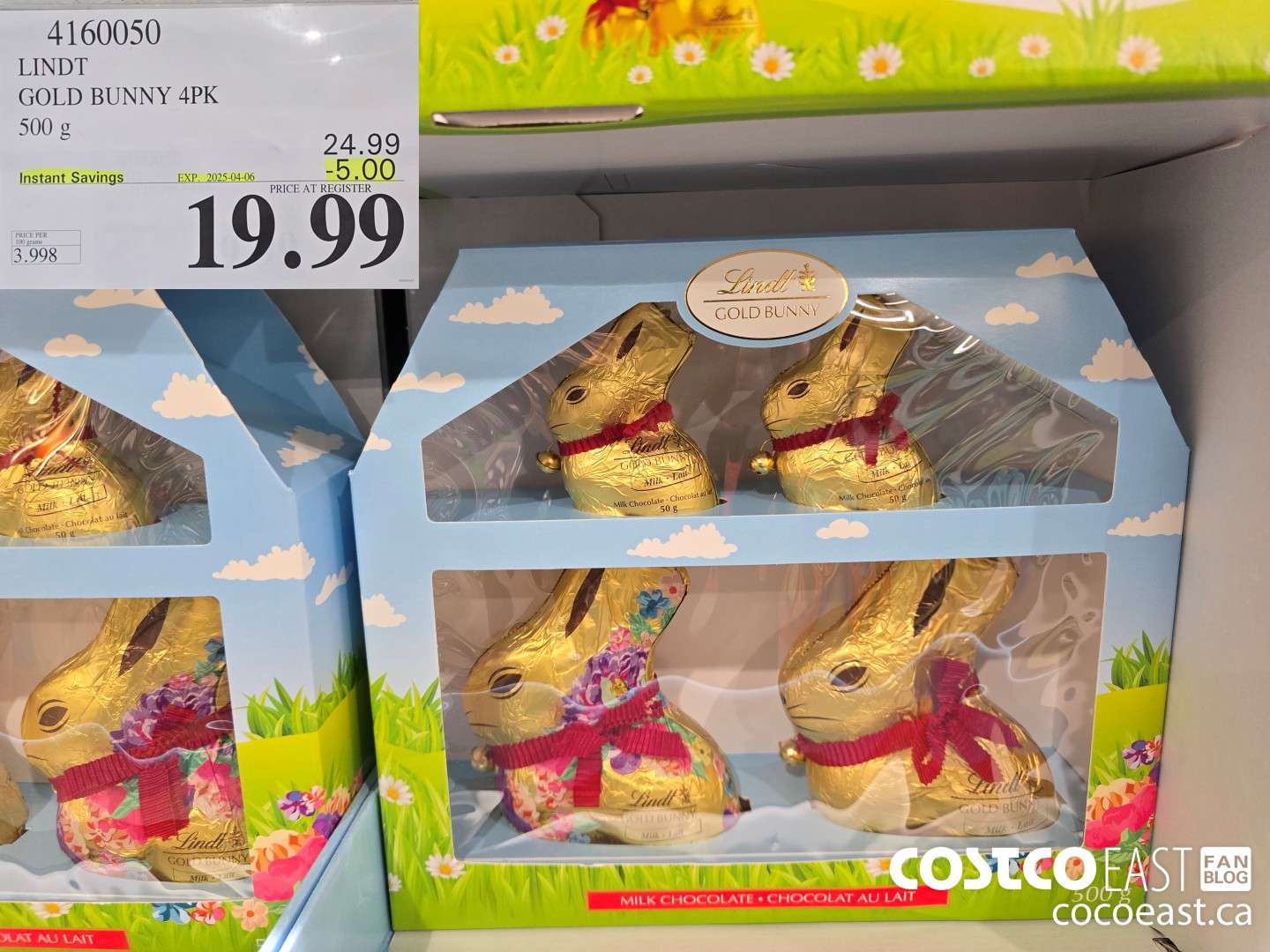 4160050 LINDT GOLD BUNNY 4PK 500 g ($5.00 INSTANT SAVINGS EXPIRES ON 2025-04-06) $19.99