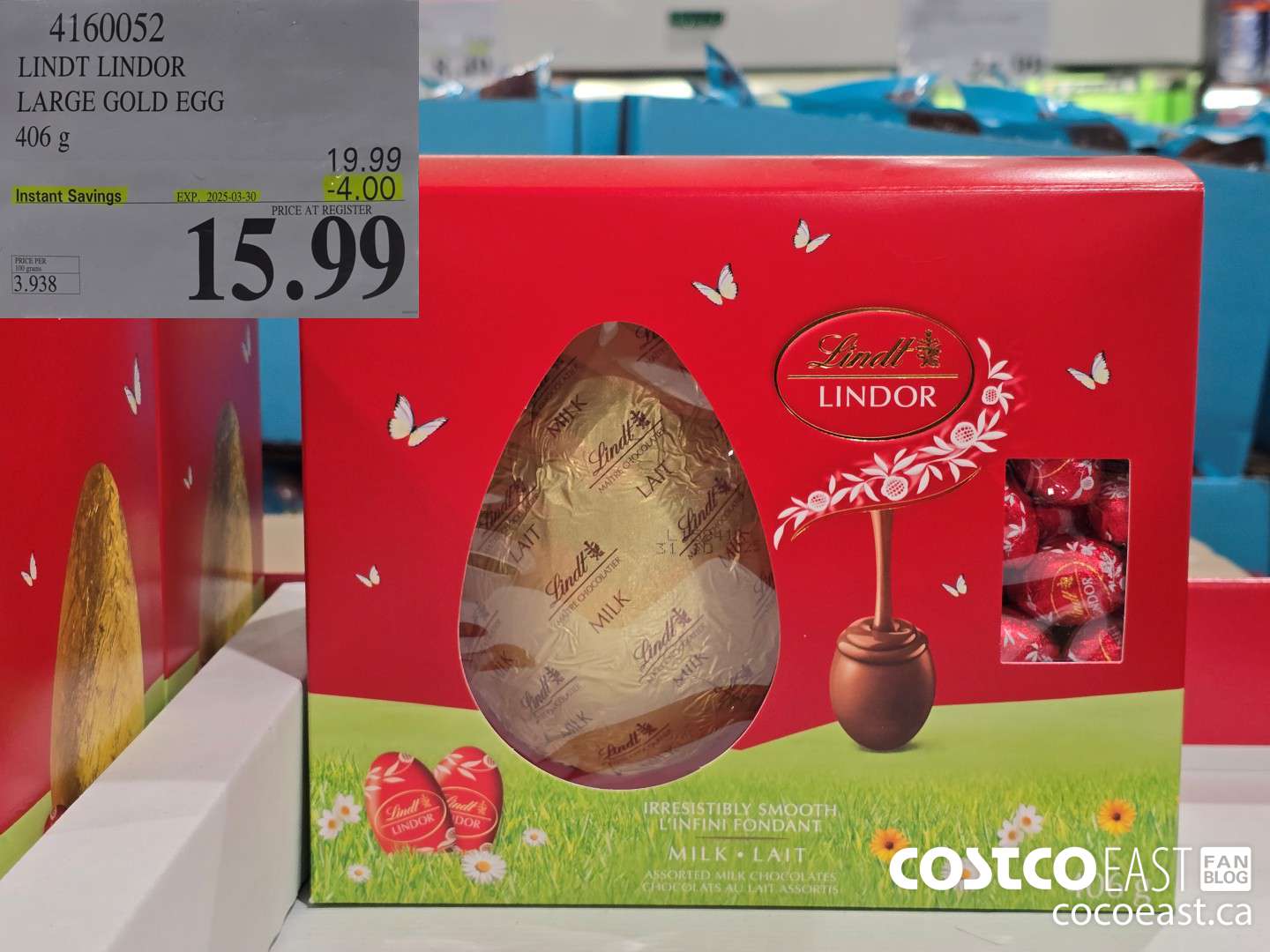 4160052 LINDT LINDOR LARGE GOLD EGG 406 g ($4.00 INSTANT SAVINGS EXPIRES ON 2025-03-30) $15.99