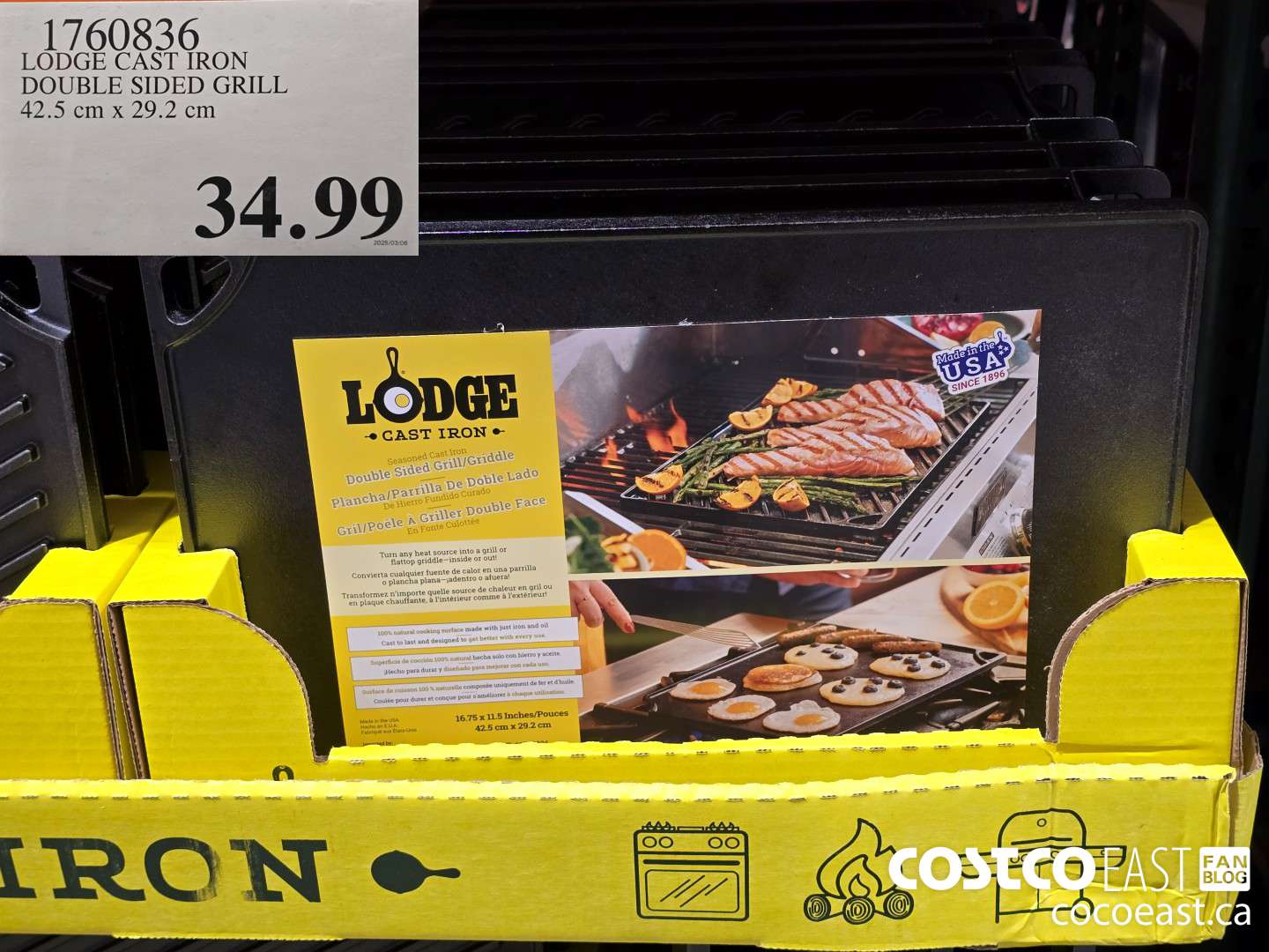 1760836 LODGE CAST IRON DOUBLE SIDED GRILL 42.5 CM X 29.2 CM $34.99