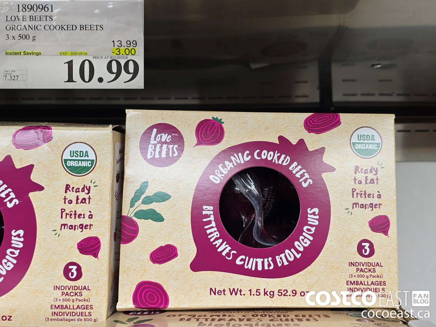 1890961 LOVE BEETS ORGANIC COOKED BEETS 3 X 500 G ($3.00 INSTANT SAVINGS EXPIRES ON 2025-03-16) $10.99