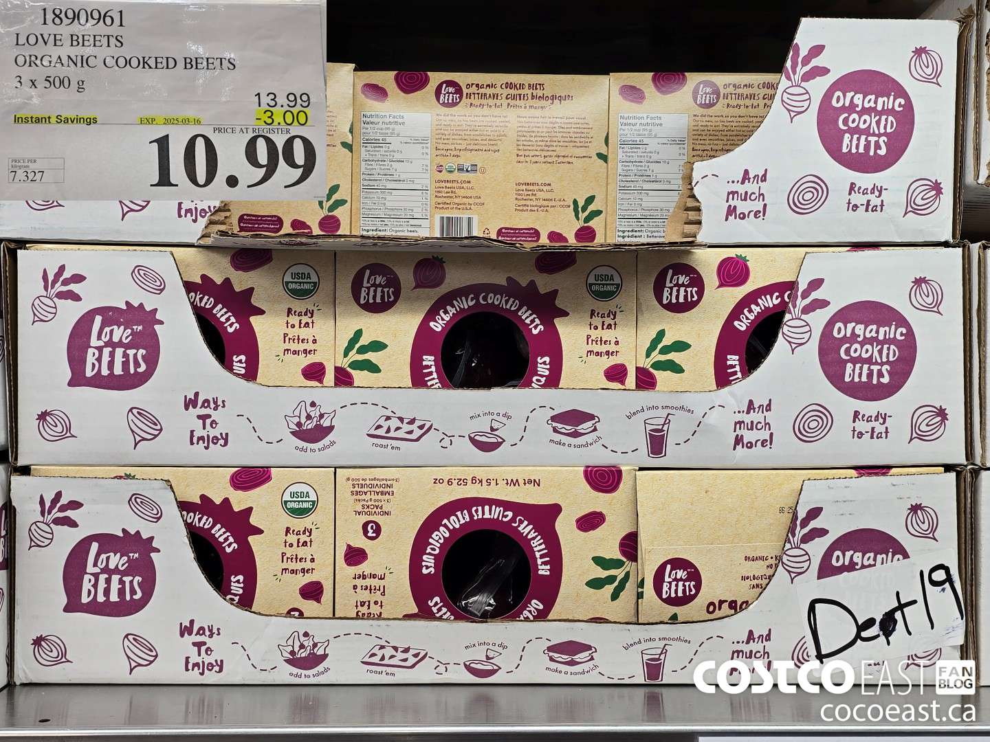 1890961 LOVE BEETS ORGANIC COOKED BEETS 3 X 500 G ($3.00 INSTANT SAVINGS EXPIRES ON 2025-03-16) $10.99