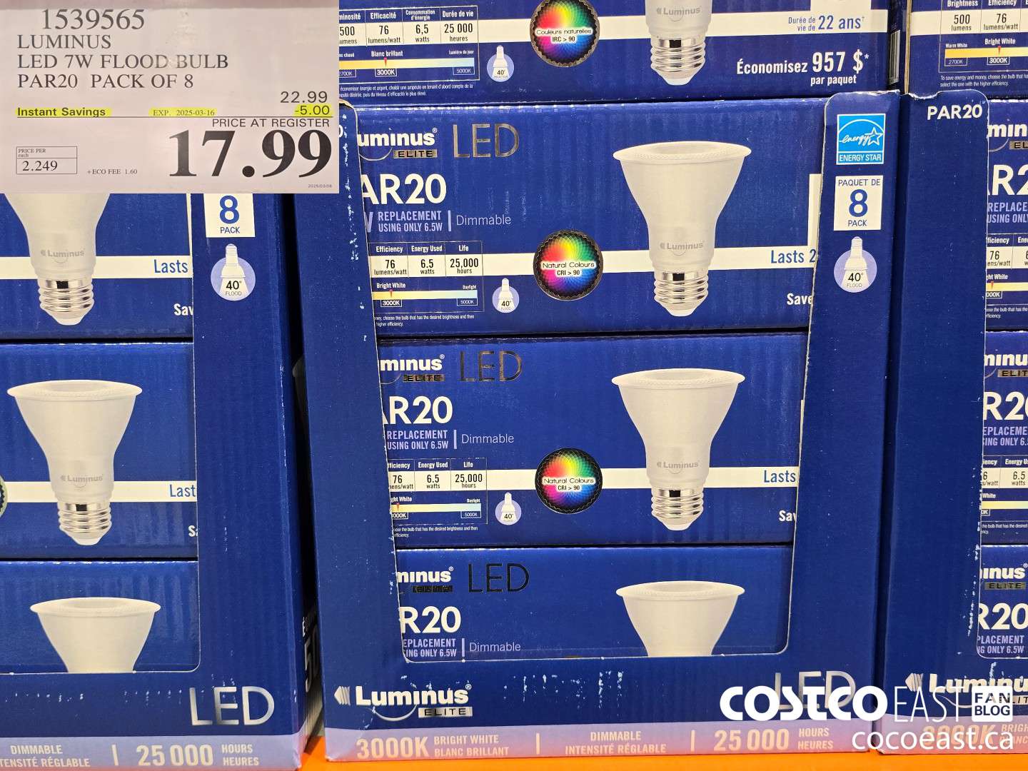 1539565 LUMINUS LED 7W FLOOD BULB PAR20 PACK OF 8 ($5.00 INSTANT SAVINGS EXPIRES ON 2025-03-16) $17.99