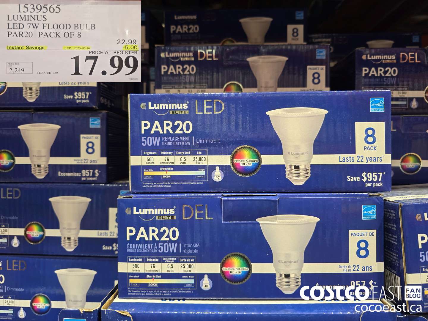 1539565 LUMINUS LED 7W FLOOD BULB PAR20 PACK OF 8 ($5.00 INSTANT SAVINGS EXPIRES ON 2025-03-16) $17.99