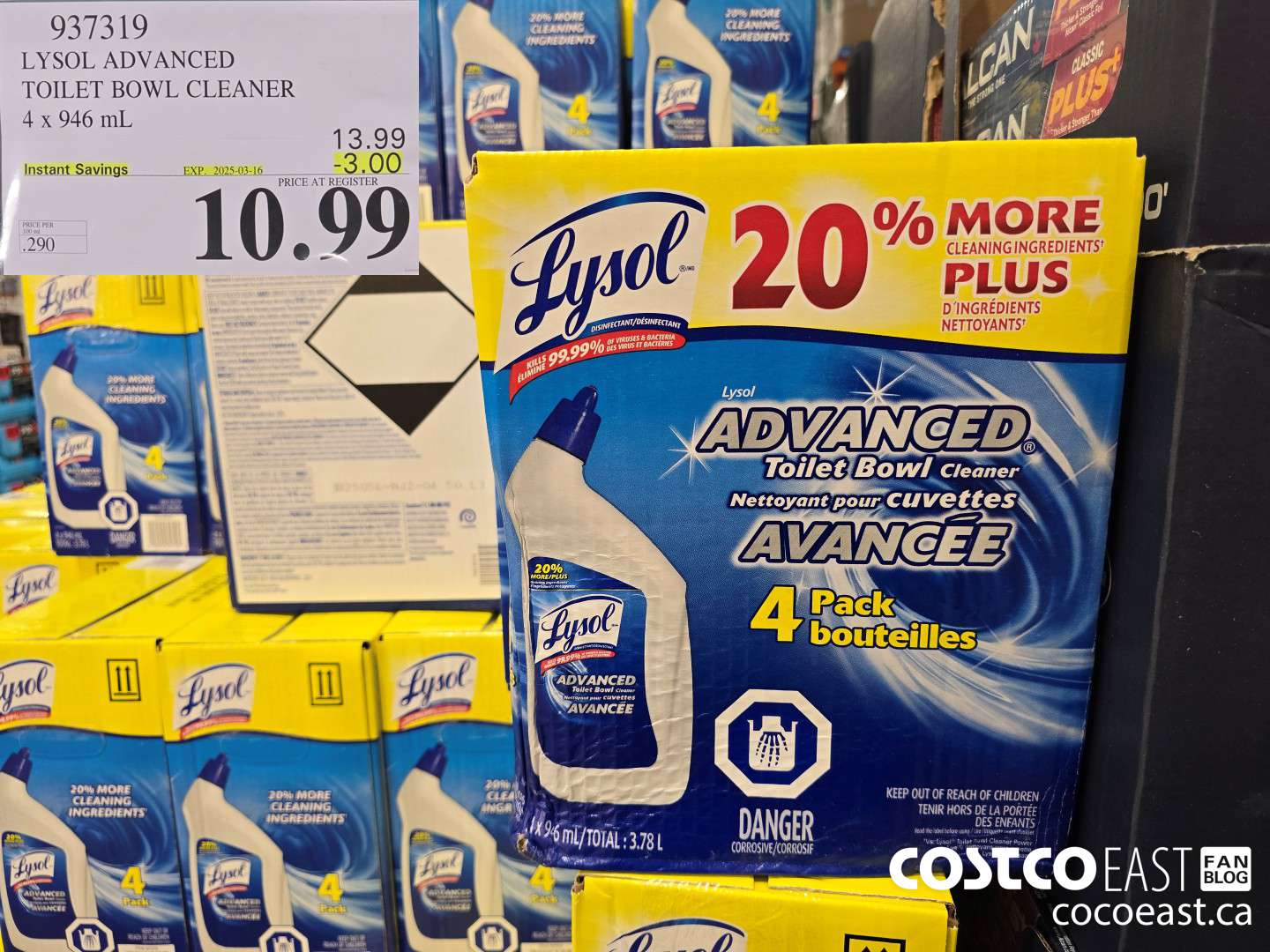 937319 LYSOL ADVANCED TOILET BOWL CLEANER 4 X 946 ML ($3.00 INSTANT SAVINGS EXPIRES ON 2025-03-16) $10.99