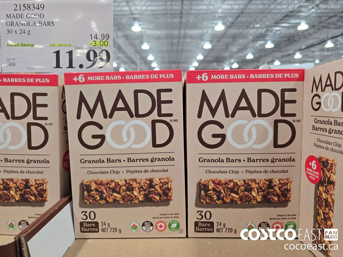 2158349 MADE GOOD GRANOLA BARS 30 x 24 g ($3.00 INSTANT SAVINGS EXPIRES ON 2025-03-30) $11.99