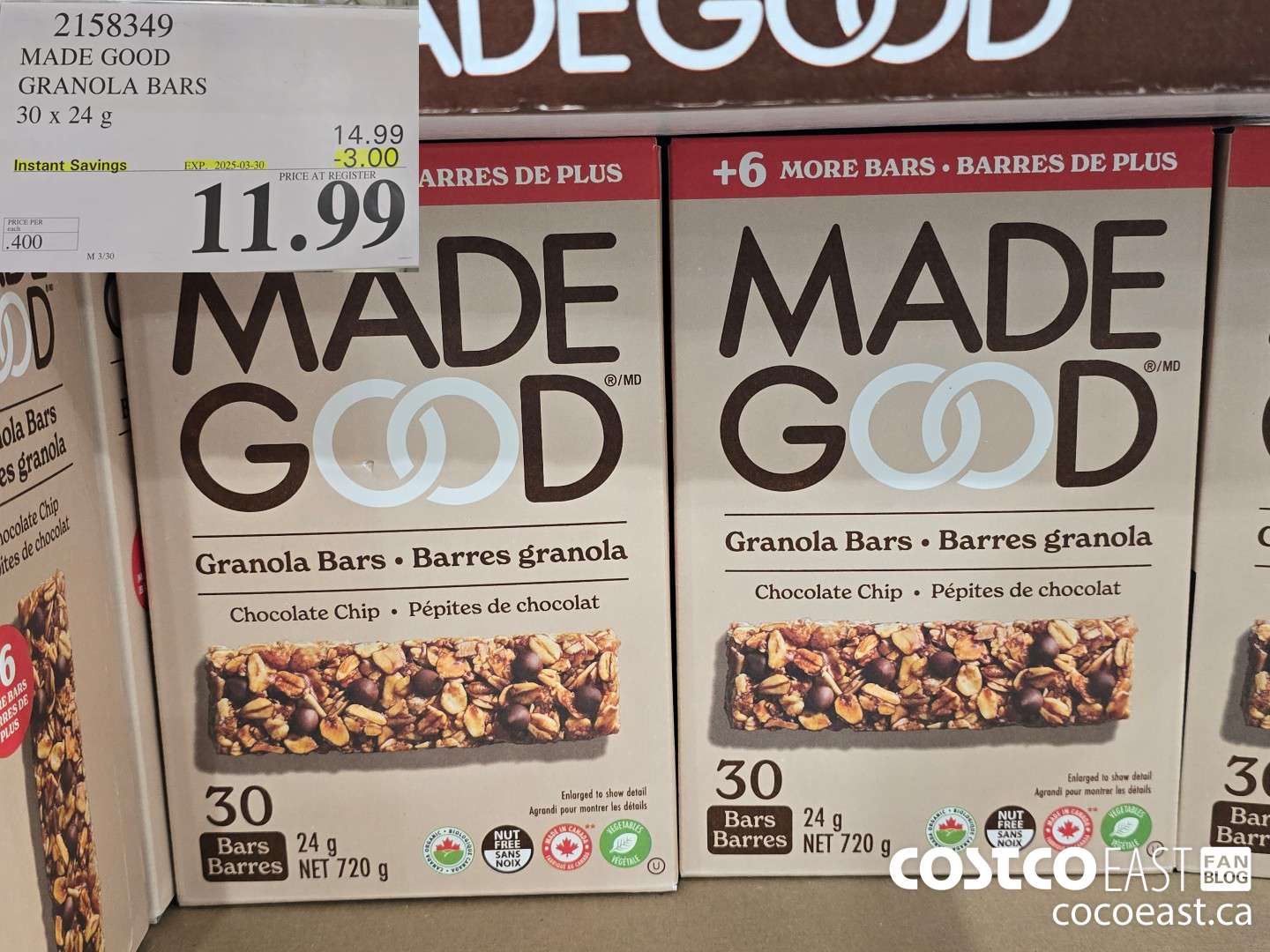 2158349 MADE GOOD GRANOLA BARS 30 x 24 g ($3.00 INSTANT SAVINGS EXPIRES ON 2025-03-30) $11.99
