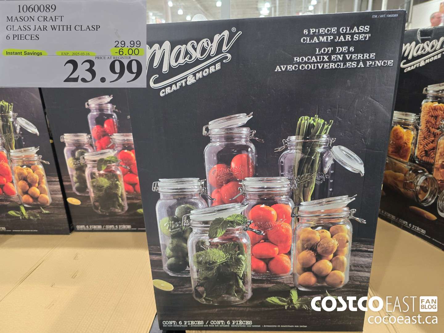 1060089 MASON CRAFT GLASS JAR WITH CLASP 6 PIECES ($6.00 INSTANT SAVINGS EXPIRES ON 2025-03-16) $23.99