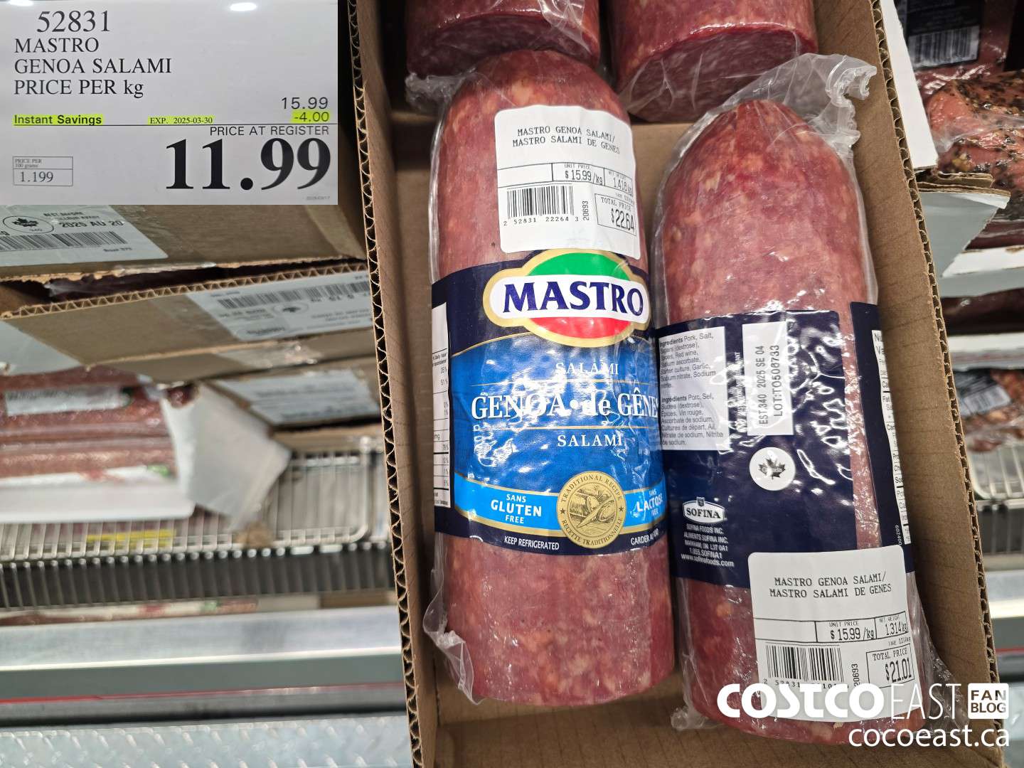 52831 MASTRO GENOA SALAMI PRICE PER KG ($4.00 INSTANT SAVINGS EXPIRES ON 2025-03-30) $11.99