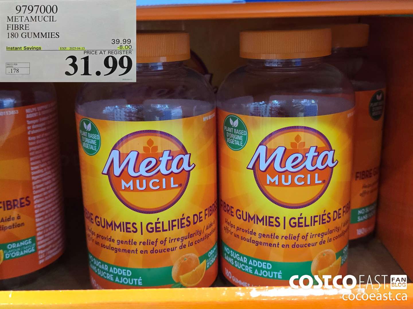 9797000 METAMUCIL FIBRE GUMMIES 180 COUNT 225-04-13 ($8.00 INSTANT SAVINGS) $31.99