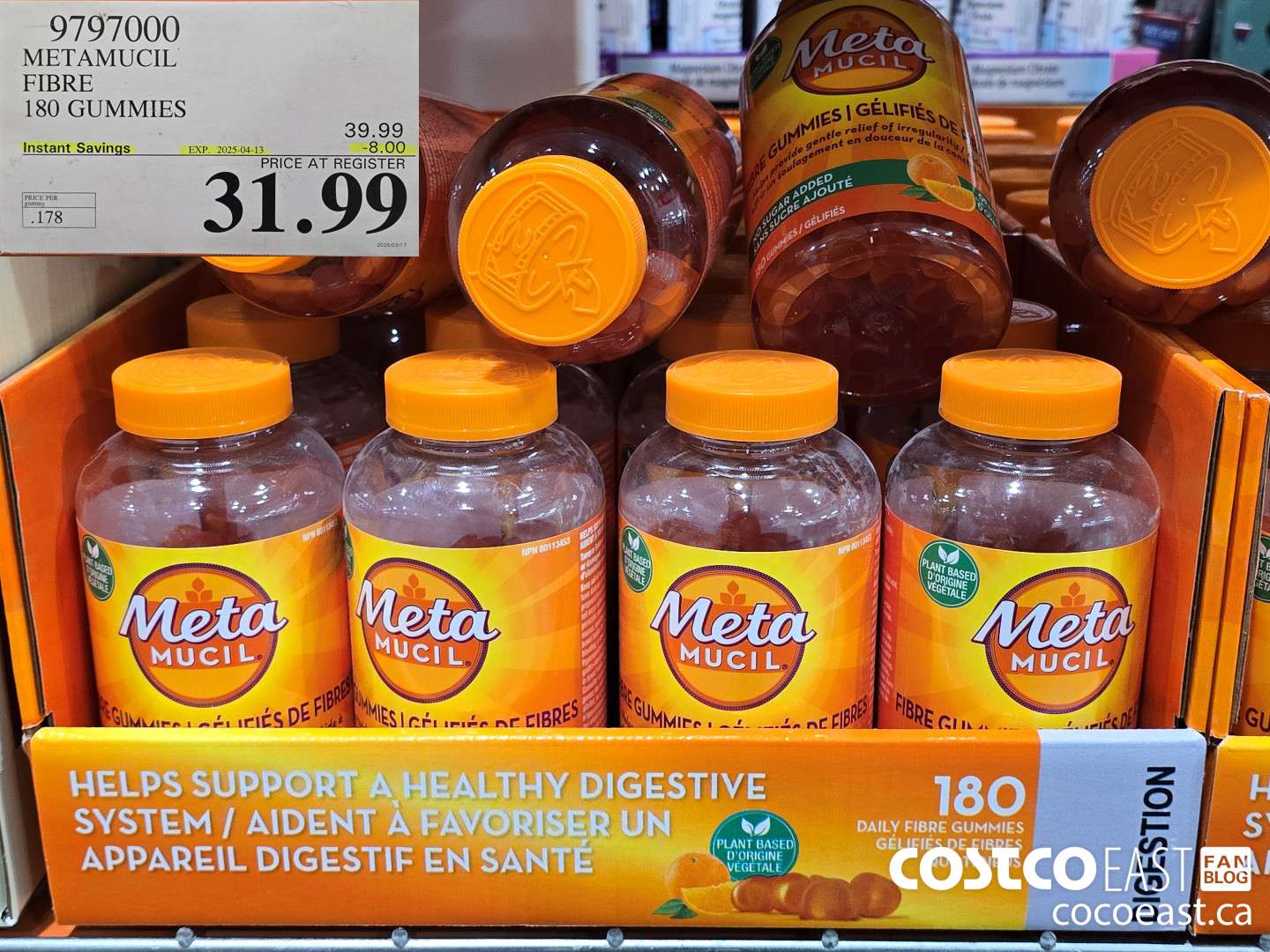 9797000 METAMUCIL FIBRE GUMMIES 180 COUNT 225-04-13 ($8.00 INSTANT SAVINGS EXPIRES ON 2025-04-13) $31.99