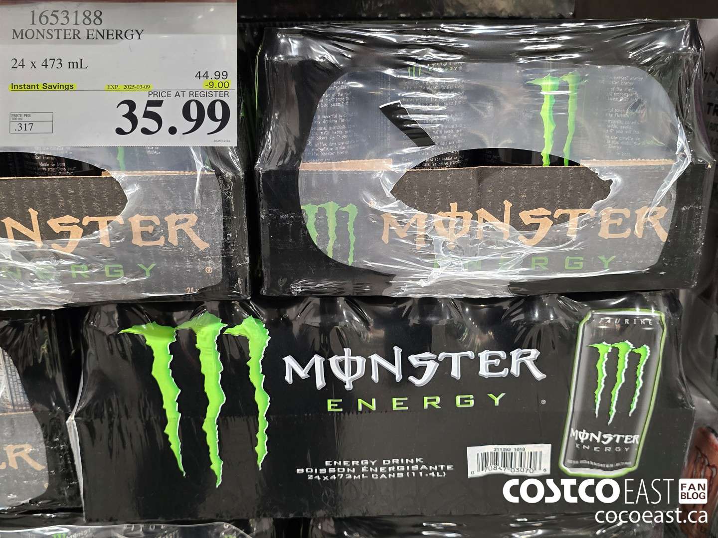 1653188 MONSTER ENERGY 24 x 473 mL ($9.00 INSTANT SAVINGS EXPIRES ON 2025-03-09) $35.99