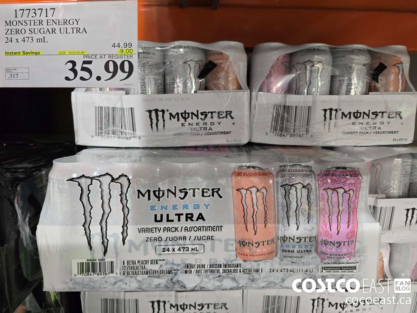 1773717 MONSTER ENERGY ZERO SUGAR ULTRA 24 X 473 ML ($9.00 INSTANT SAVINGS EXPIRES ON 2025-03-09) $35.99