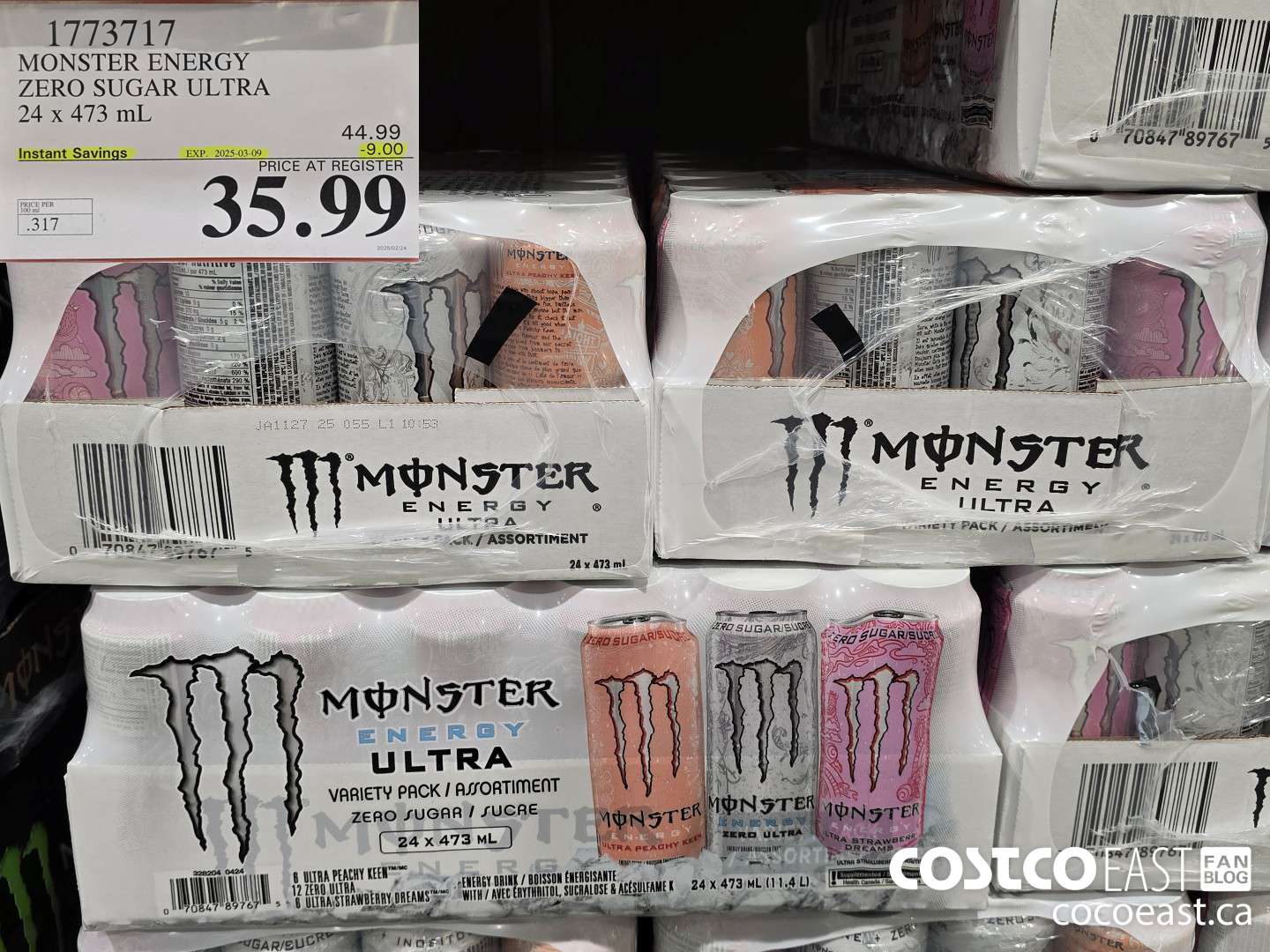 1773717 MONSTER ENERGY ZERO SUGAR ULTRA 24 X 473 ML ($9.00 INSTANT SAVINGS EXPIRES ON 2025-03-09) $35.99