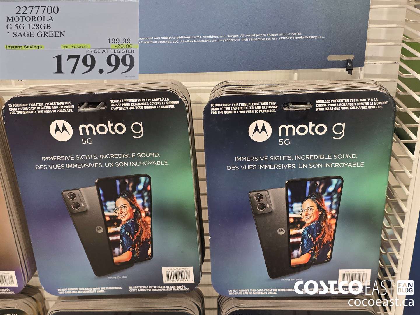 2277700 MOTOROLA G 5G 128GB SAGE GREEN ($20.00 INSTANT SAVINGS EXPIRES ON 2025-03-03) $179.99