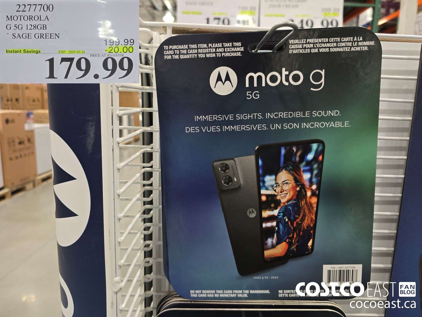 2277700 MOTOROLA G 5G 128GB SAGE GREEN ($20.00 INSTANT SAVINGS EXPIRES ON 2025-03-24) $179.99